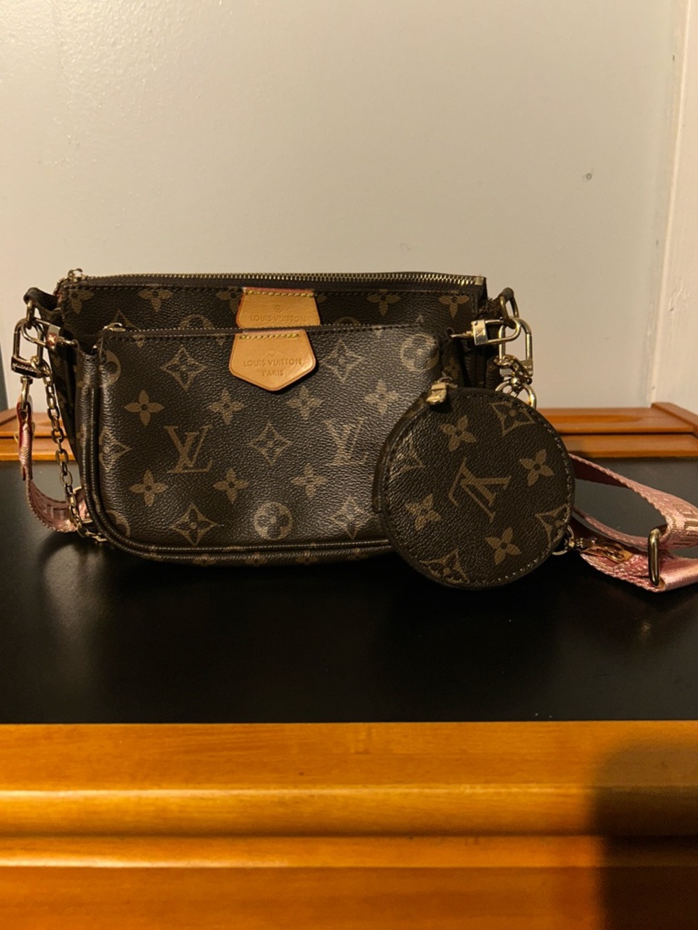 Louis Vuitton Monogram Canvas Crossbody with Pink Strap